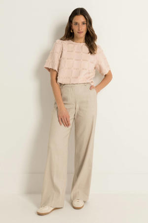 wide leg regular waist broek ecru