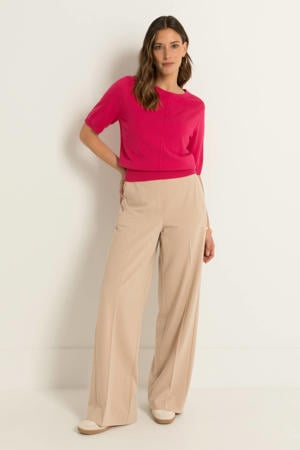 wide leg regular waist broek beige