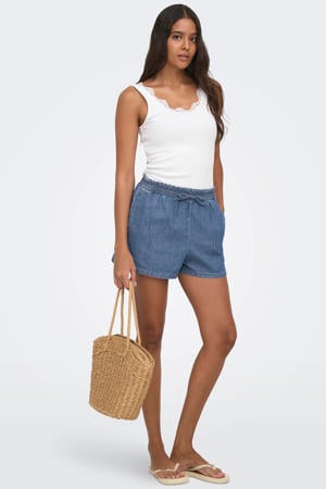 high waist casual short met krijtstreep medium blue denim