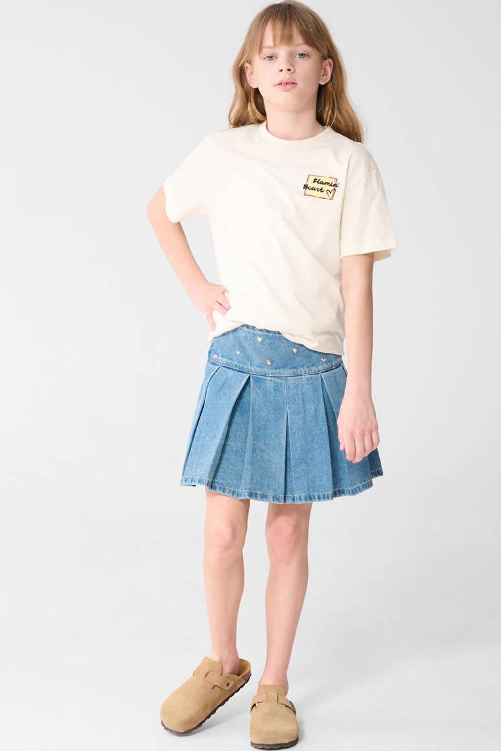 Ecru meisjes Shoeby T-shirt van katoen met backprint, korte mouwen en ronde hals