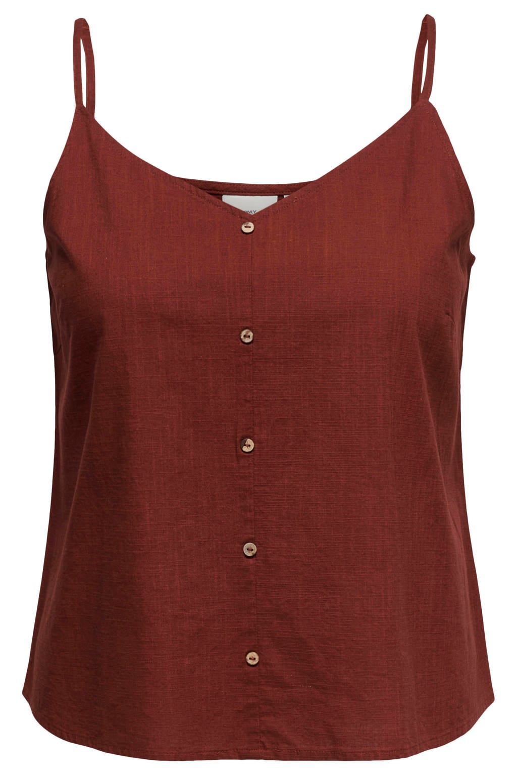 Donkerrode dames ONLY CARMAKOMA top met effen, spaghettibandjes, ronde hals en geweven detail