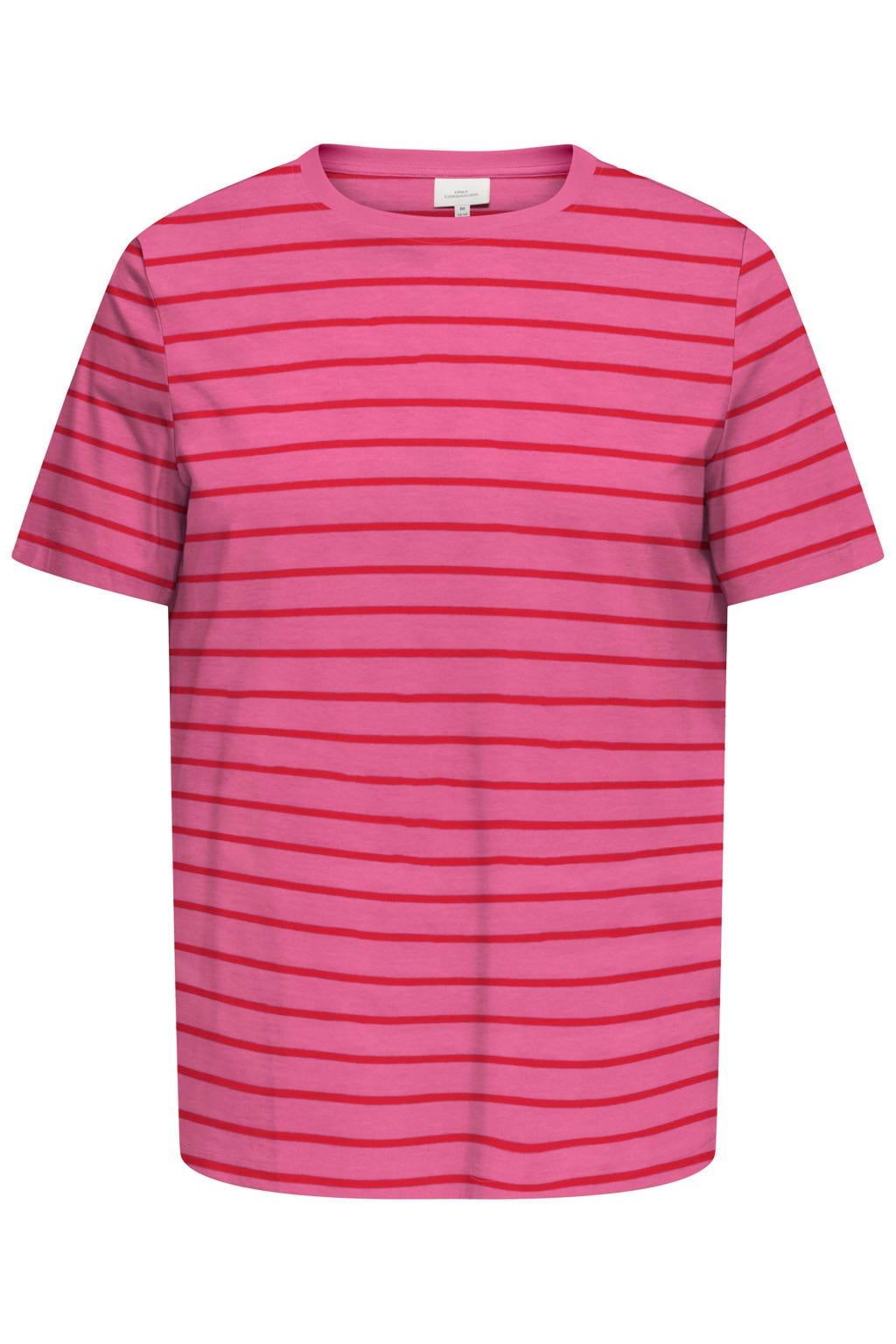 Roze dames ONLY CARMAKOMA gestreept T-shirt van katoen met korte mouwen en ronde hals