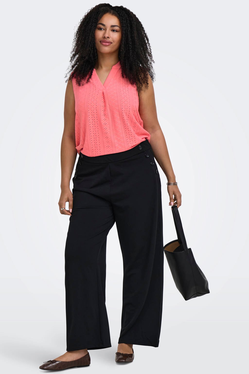 Roze dames ONLY CARMAKOMA blousetop broderie van polyester met effen en V-hals