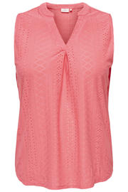 thumbnail: Roze dames ONLY CARMAKOMA blousetop broderie van polyester met effen en V-hals