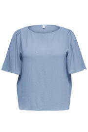 thumbnail: Lichtblauwe dames ONLY CARMAKOMA glitter top van polyester met effen, korte mouwen, ronde hals en geweven detail