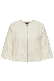 thumbnail: Ecru dames ONLY CARMAKOMA jack van polyester met effen, driekwart mouwen, ronde hals en ritssluiting