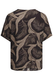 thumbnail: Bruine dames ONLY CARMAKOMA top van viscose met bladprint, korte mouwen, ronde hals en geweven detail