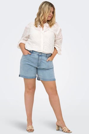 regular waist short light blue denim