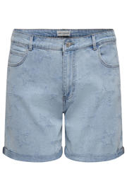 thumbnail: Light blue denim dames ONLY CARMAKOMA regular waist short van denim met rits- en knoopsluiting en sterrenprint