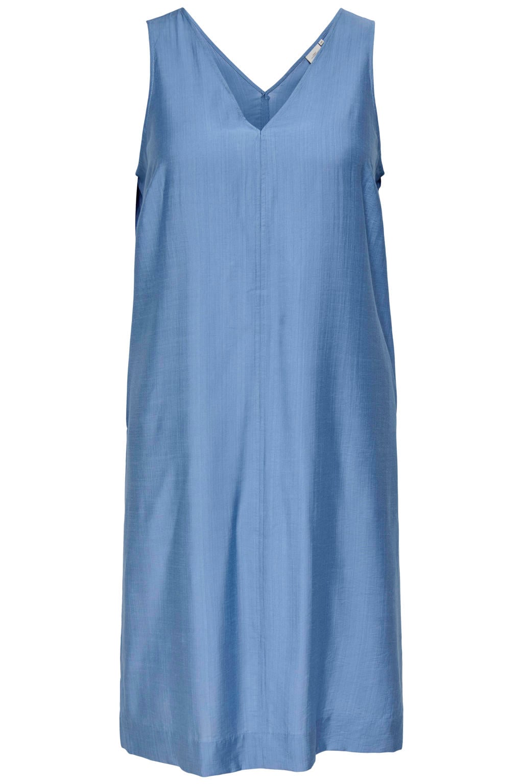 Blauwe dames ONLY CARMAKOMA korte jurk van viscose met effen en V-hals