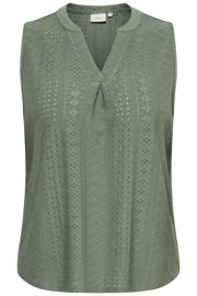 thumbnail: Donkergroene dames ONLY CARMAKOMA blousetop broderie van polyester met effen en V-hals