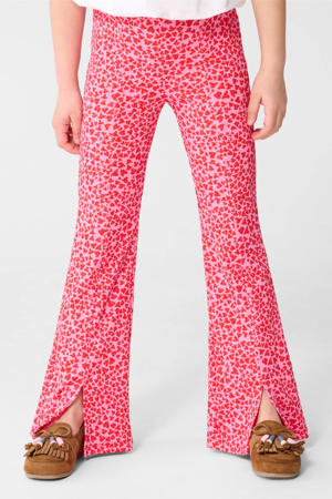 high waist flared broek met hartjes roze