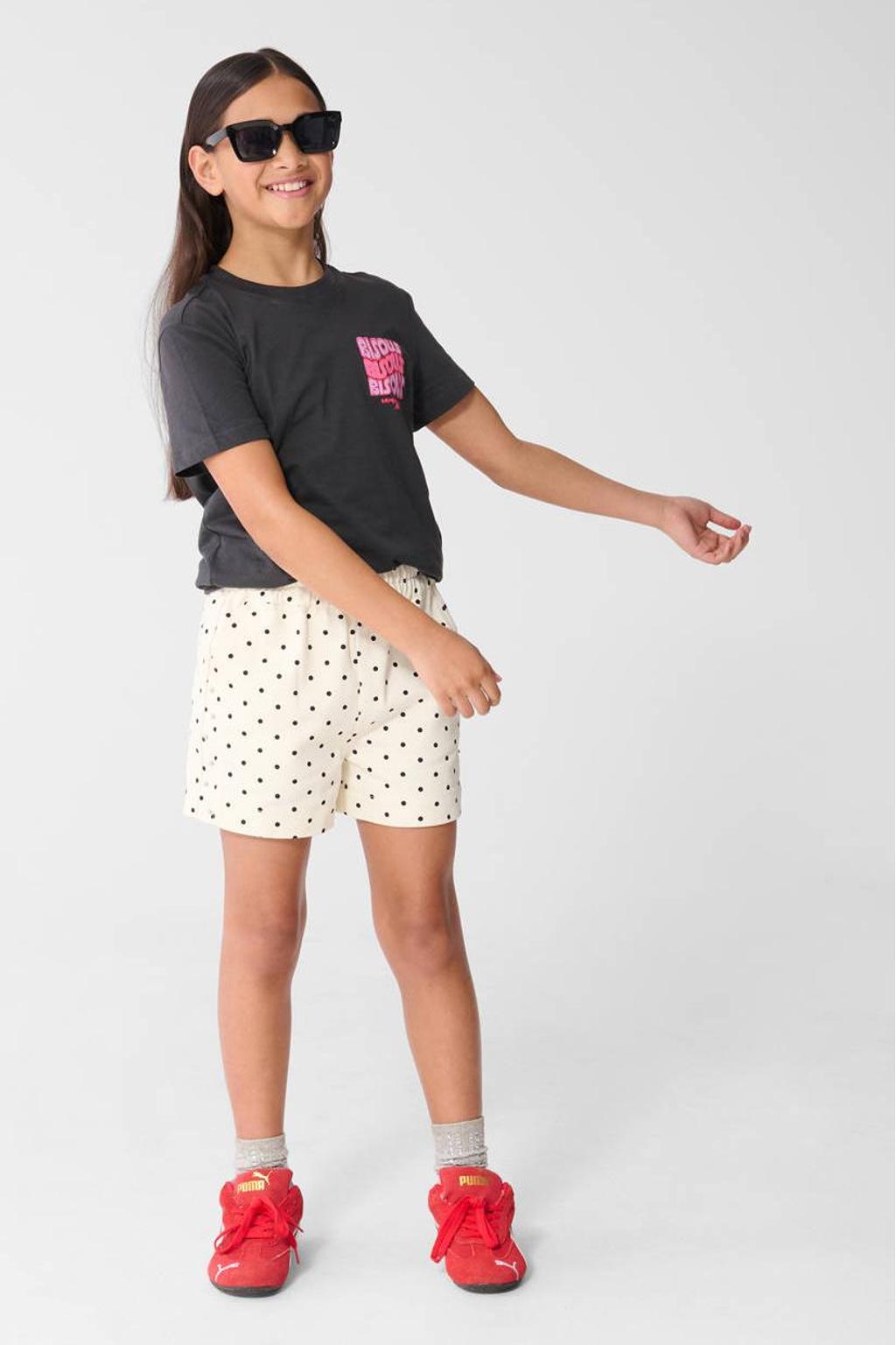 Grijze meisjes Shoeby T-shirt van katoen met printopdruk, korte mouwen en ronde hals