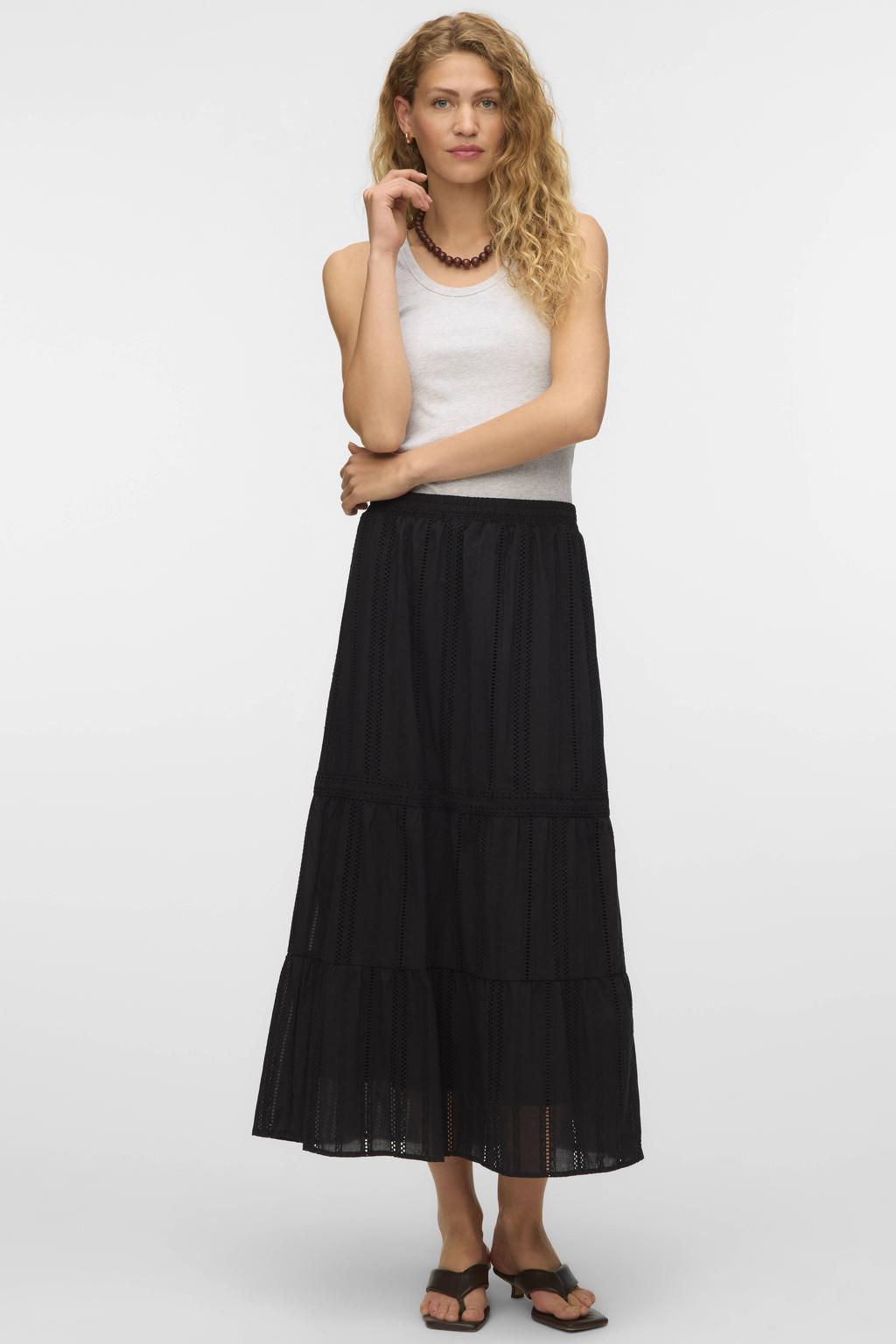 VERO MODA A-lijn rok broderie zwart
