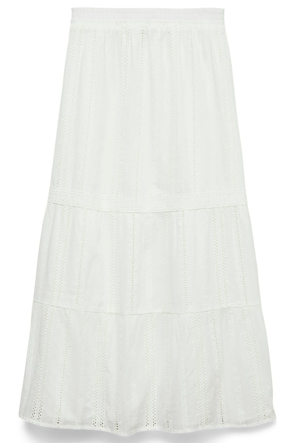 Ecru dames VERO MODA A-lijn rok broderie gemaakt van katoen en met elastische tailleband