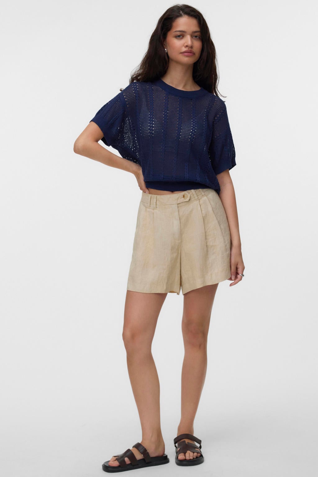 VERO MODA top ajour donkerblauw