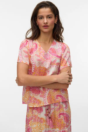 top met paisley print roze