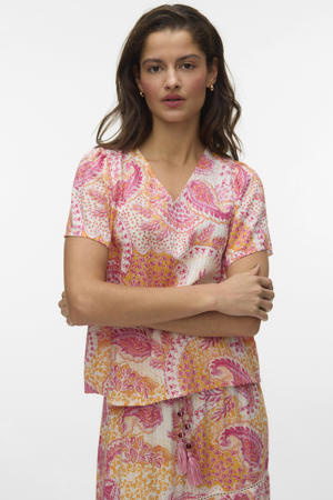 top met paisley print roze