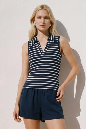 katoenen gestreepte top - donkerblauw
