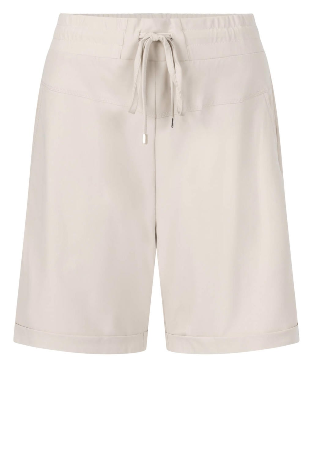 Beige dames Zoso travelstof regular waist casual short met elastische tailleband met koord en effen