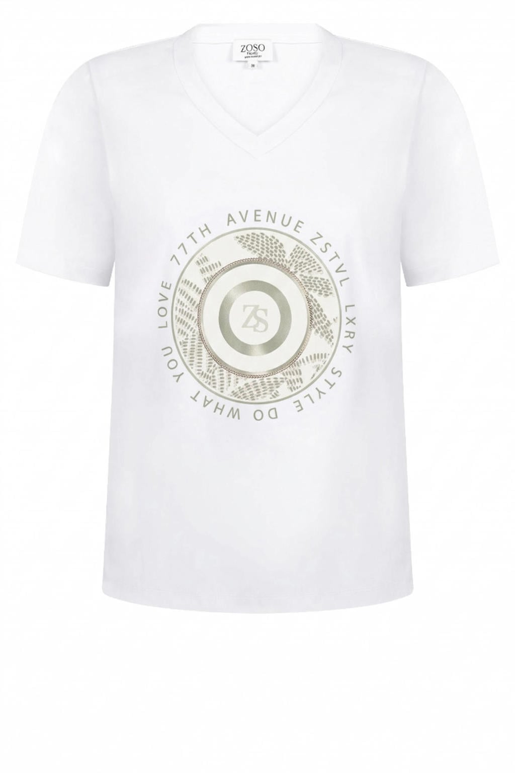Witte dames Zoso T-shirt van katoen met printopdruk, korte mouwen en ronde hals