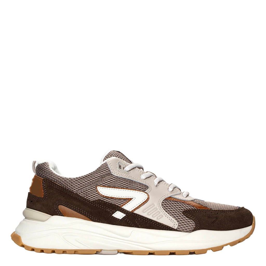 Bruine heren HUB sneaker van mesh met leer met veters