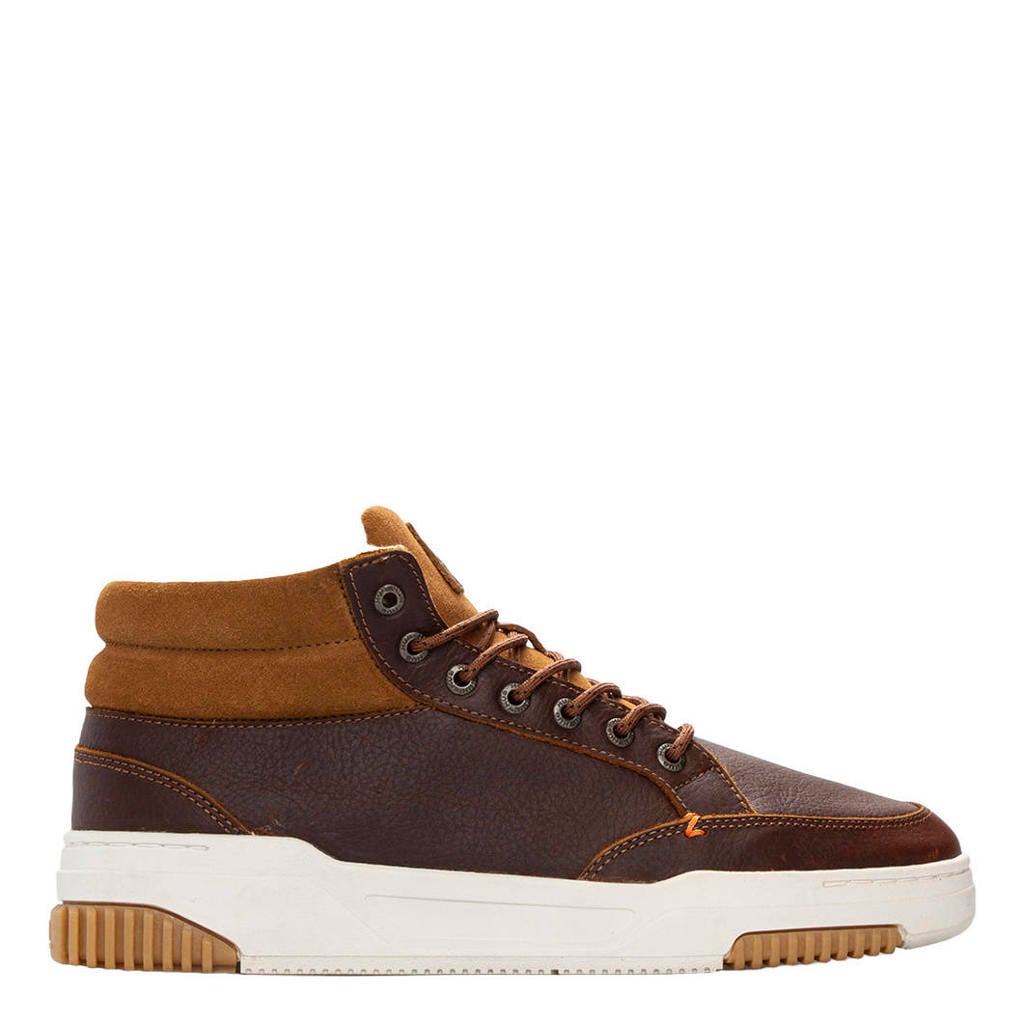 Cognackleurige heren HUB Mark 2.1 leren sneakers - met veters