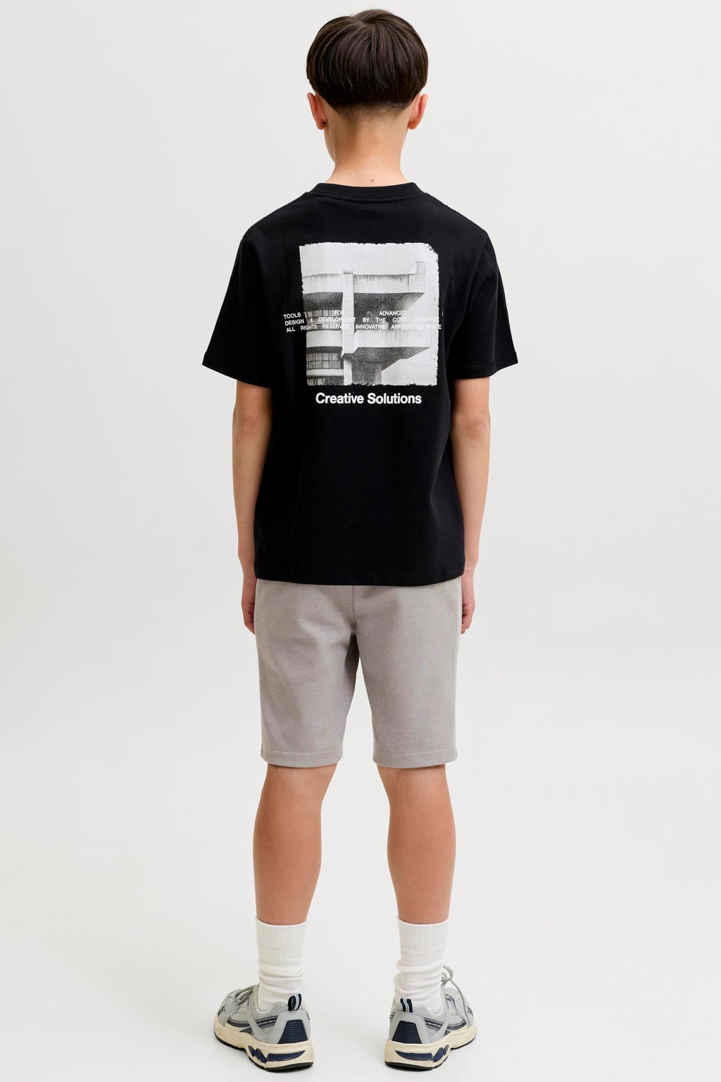 Grijze jongens JACK & JONES JUNIOR slim sweatshort met elastische tailleband met koord en effen