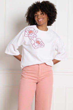 gebloemde sweater ecru