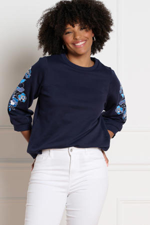 gebloemde sweater blauw