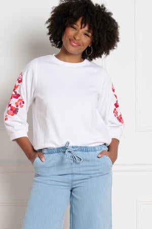 gebloemde sweater wit