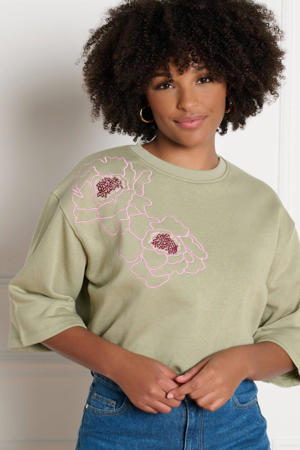 gebloemde sweater lichtkaki