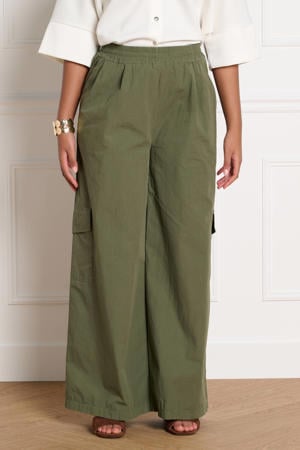 wide leg regular waist cargobroek kaki