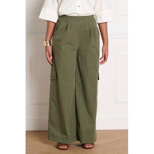LOLALIZA wide leg regular waist cargobroek kaki afbeelding