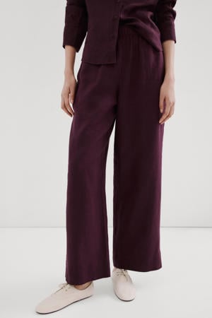wide leg high waist broek met linnen donkerpaars