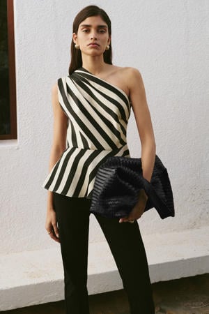 gestreepte asymmetrische top zwart