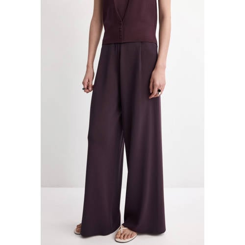 Mango regular waist casual broek donkerrood fijn gebreid afbeelding