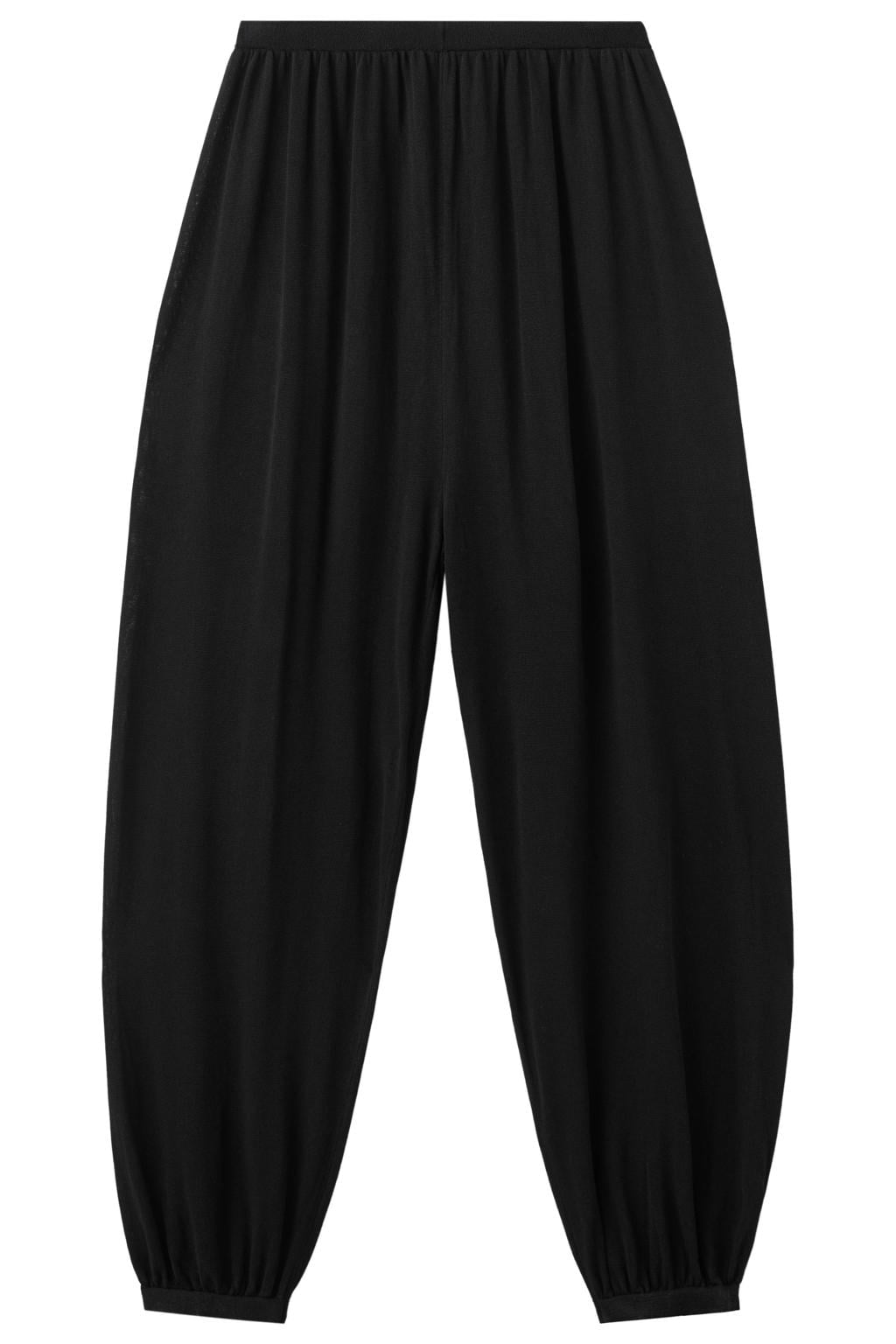 Zwarte dames Mango balloon regular waist casual broek van viscose met barrel, elastische tailleband en effen