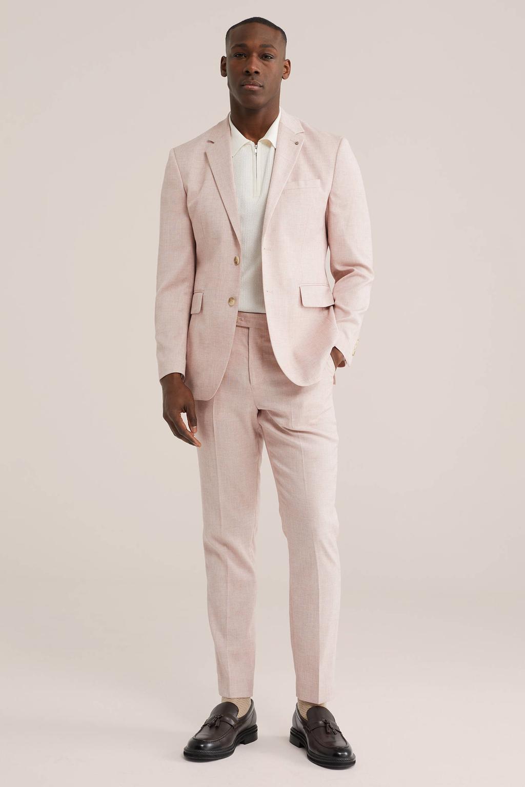 Roze heren WE Fashion colbert van polyester met effen, V-hals en knoopsluiting