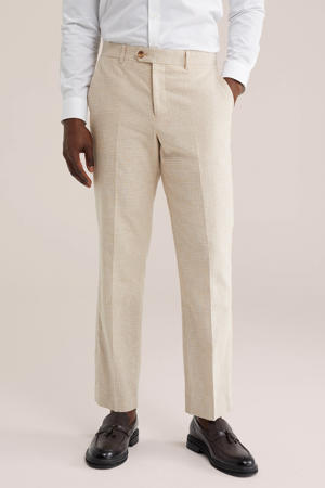 slim pantalon met linnen beige