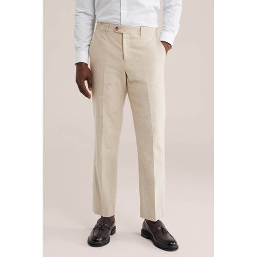 WE Fashion slim pantalon met linnen beige afbeelding