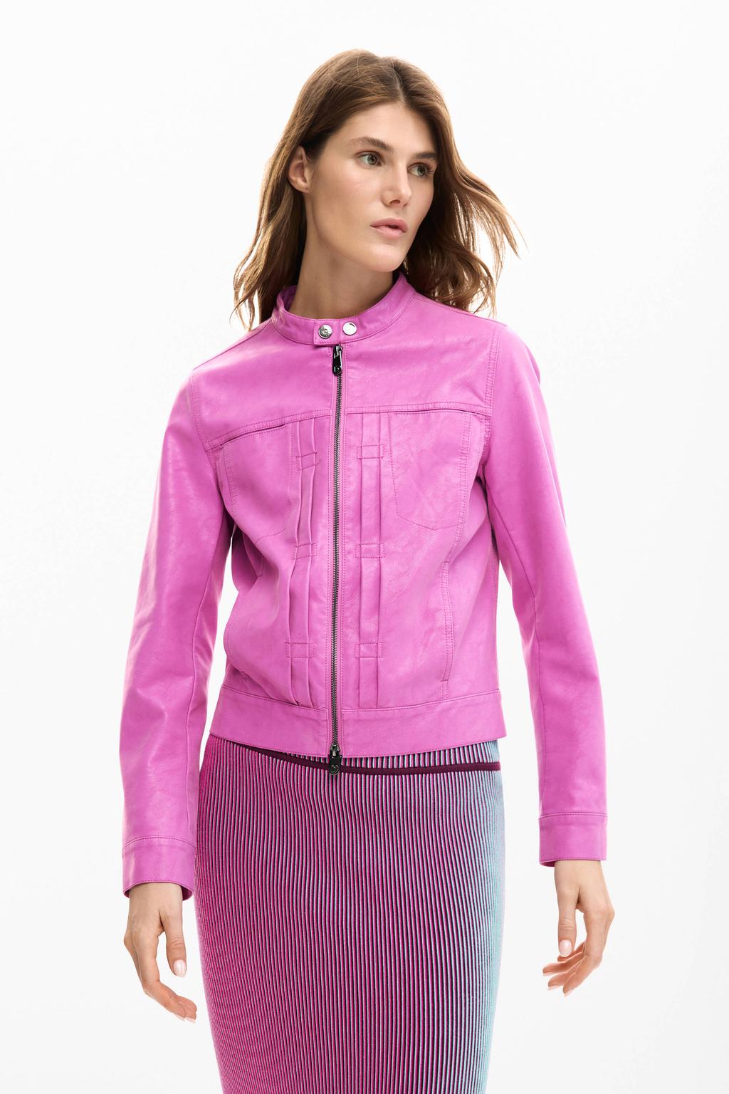 Roze dames Desigual imitatieleren jas met lange mouwen