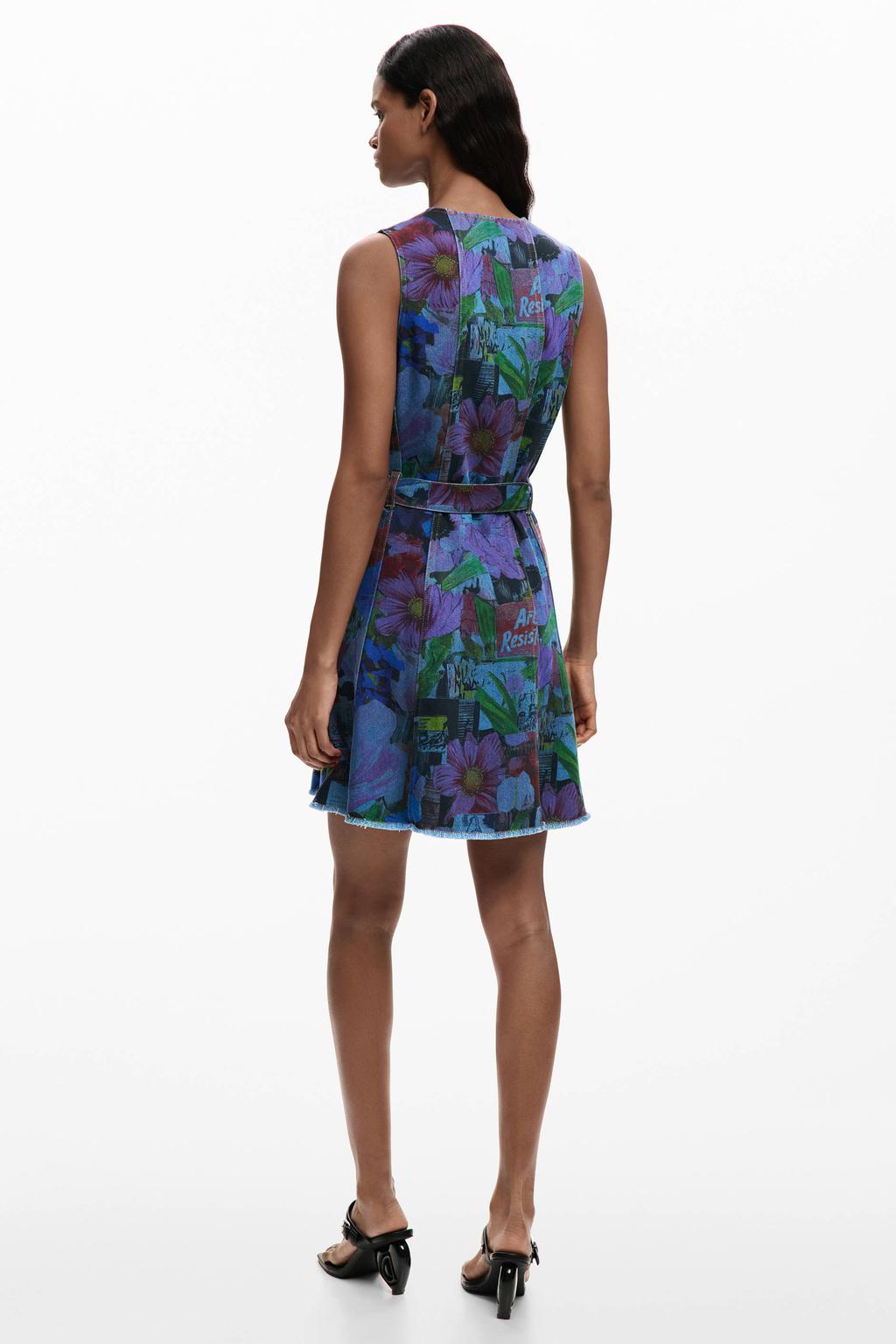 Multikleurige dames Desigual korte jurk color van lyocell met V-hals en knoopsluiting