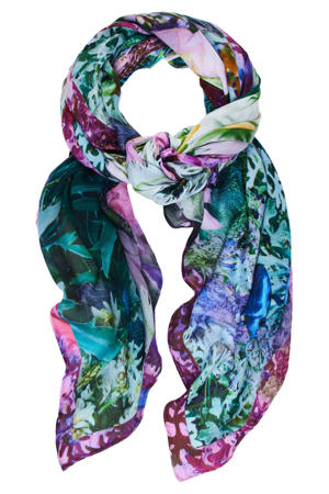 sjaal met bloemenprint blauw