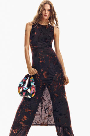 midijurk met all over print zwart