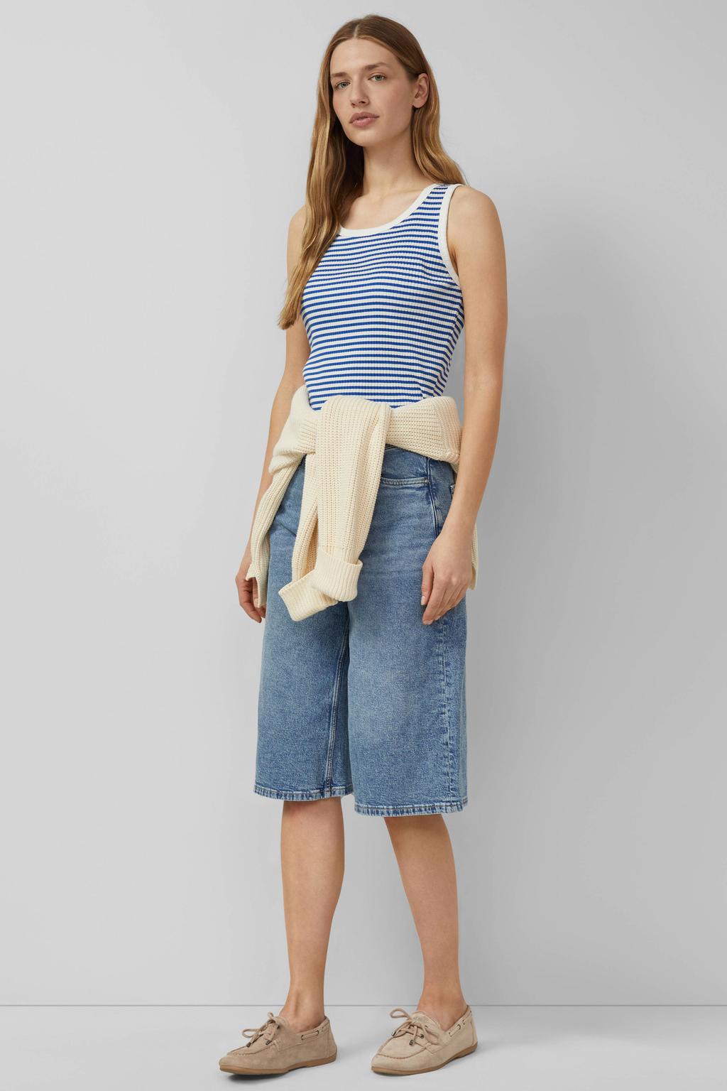Blauw en witte dames s.Oliver gestreepte top met ronde hals