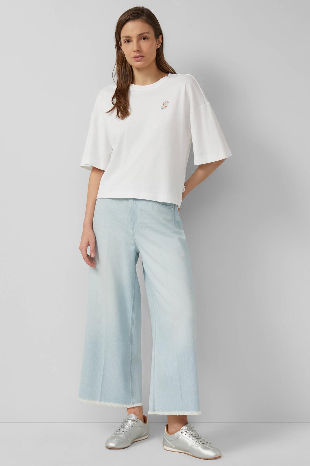 Witte dames s.Oliver T-shirt van katoen met backprint, half lange mouwen en ronde hals