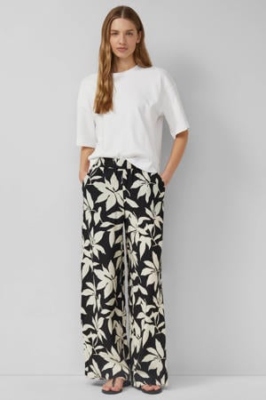 wide leg regular waist gebloemde casual broek zwart