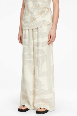 wide leg regular waist palazzo broek met linnen ecru