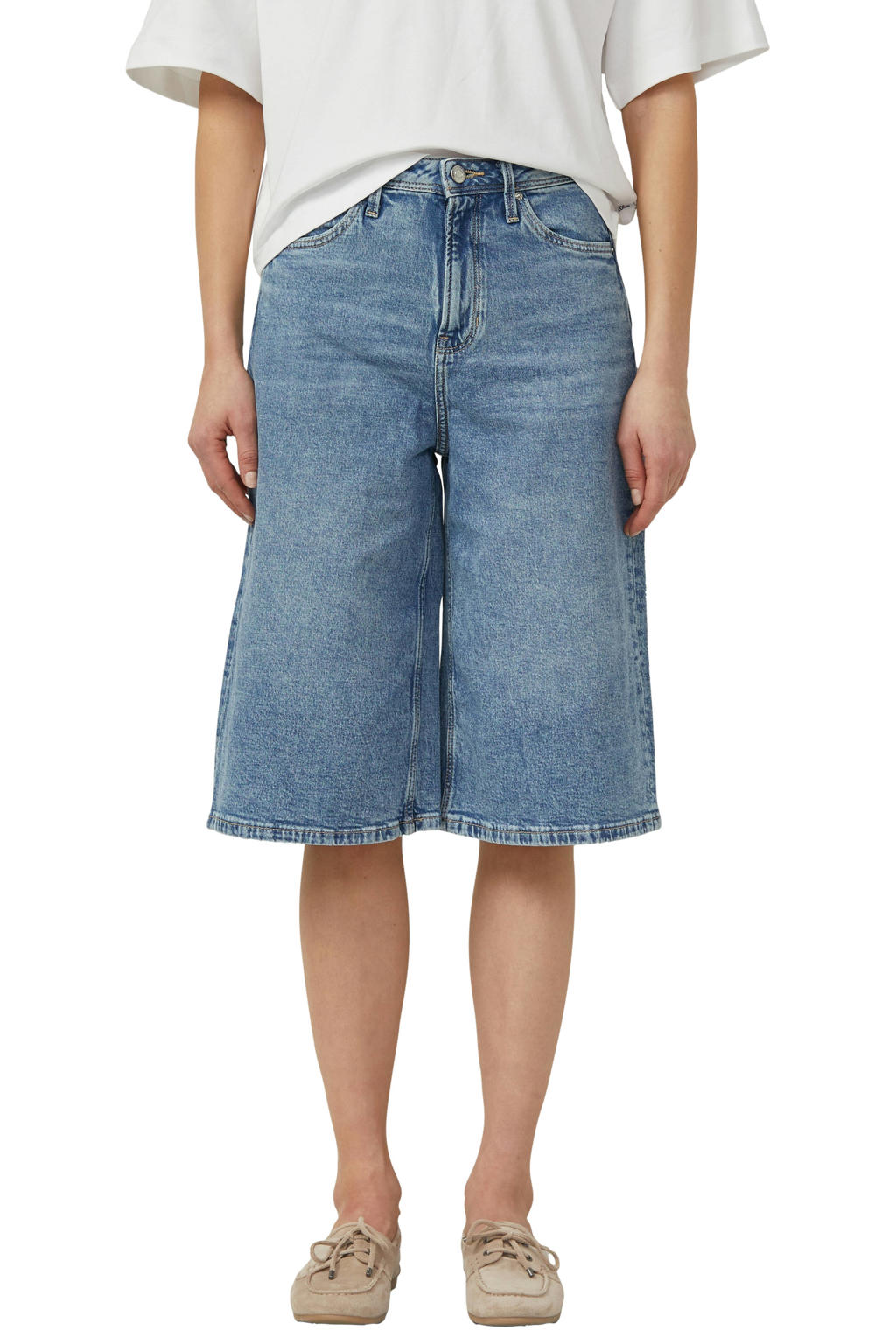 Medium blue denim dames s.Oliver wide leg high waist short van denim met rits- en knoopsluiting